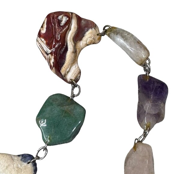 Vintage Large Nugget Multi gemstone Necklace Wire Wrapped Natural Mineral 31" - Picture 8 of 10